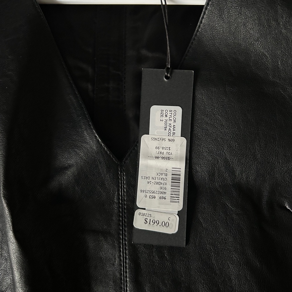 Kobi Halperin Black Faux Leather V-Neck Dress with Tag